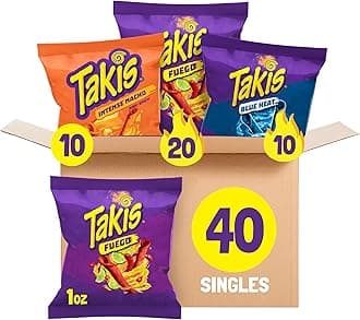 Fuego (20), Blue Heat (10) and Intense Nacho (10) Rolled Tortilla Chips, Hot Chili Pepper Lime, Flavored Chips Hero Pack Variety Pack, 40 Individual Bags, 1 Ounce Each