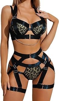 Avidlove Lingerie Set for Women Sexy Strappy Lingerie Underwire Push Up Bra Garter Set Lingerie with Chain