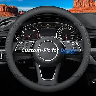 Deer Route Custom-Fit for Dodge Steering Wheel Cover, Premium Leather Car Steering Wheel Cover with Logo, Non-Slip, Breathable, for Dodge Accessories (B-Style,for Dodge)
