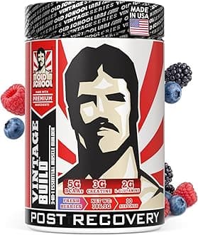 Vintage Build – Post Workout Recovery & Muscle Building Powder Drink for Muscular Strength & Growth - Reduces Soreness – Creatine Monohydrate, BCAAs, L-Glutamine – Fresh Berries Flavor – 377g