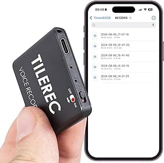 Voice Activated Recorder with Playback – 64GB Storage, 1100 Hours of Audio Recording, Slim & Portable for Meetings, Interviews & Classes, Easy Notetaker - TileREC- Dark Grey- by Atto Digital