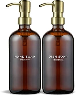 MaisoNovo Soap Dispenser 2-Piece Set | 16.9oz Amber Bottles with Gold Stainless Steel Pump Core