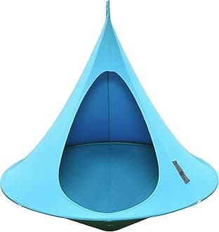 Double Cacoon Hanging Chair for Two – Cozy Indoor/Outdoor Hammock with Polyester Canvas, 440 lb Capacity, Includes 18ft Rope & Carabiner (Turquoise)