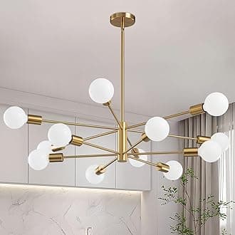 Modern Sputnik Chandeliers Light, 12-Light Gold Gold Dining Room Chandelier Over Table, Height Adjustable Industrial Semi Flush Mount Mid Century Chandelier for Kitchen Island Living Room