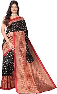 Satrani Women's Printed Poly Silk Saree with Unstitched Blouse Piece