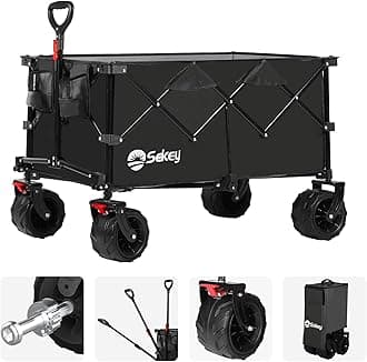 Sekey 200L Folding Festival Trolley with All-Terrain Extra Wide Wheels and Brake, Heavy-Duty Cart Loadable up to 150KG, Patented Four-Directional Foldable Design, Wagon for Beach Camping Garden, Black