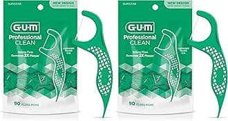 GUM Professional Clean Floss Picks - Extra Strong Shred-Resistant Floss, Easy Grip Handle - Dental Flossers for Adults - Fresh Mint Flavor, 90 Count (Pack of 2)
