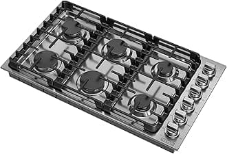 36 in. Gas Stove Cooktop 6 Italy Sabaf Sealed Burners NG/LPG Convertible in Stainless Steel