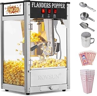 Popcorn Machine with 8 Ounce Kettle Makes Up to 32 Cups, Commercial Popcorn Machine Countertop Popcorn Maker w/Stainless Steel Scoop, Oil Spoon & 3 Popcorn Cups for Home Movie Theater, ETL