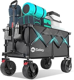 - Sekey 220L Wagons Carts Foldable with Big All-Terrian Beach Wheels, Collapsible Heavy DutyWagon with Cup Holders, Extra Large Folding Wagon,Foldable Wagon for Camping, Garden, Sports. Grey