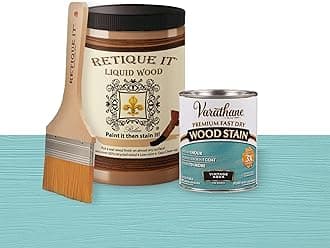 Retique It Liquid Wood - Quart Light Wood w/Vintage Aqua Stain-Stainable Wood Fiber Paint-Put a fresh coat of wood on it (32oz LW Vintage Aqua)