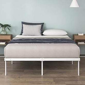 ZINUS Caleb Double Bed frame - Bed 135x190 cm - 36cm Height - Metal bed frame with Underbed storage and steel slat support - Foldable bed - White Color