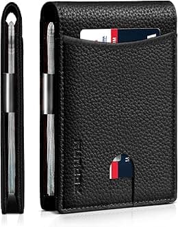 RUNBOX Slim Money Clip Wallets for Men RFID Blocking 11 Card Holder Minimalist Small Leather Bifold Men's Front Pocket Wallet Gift Box