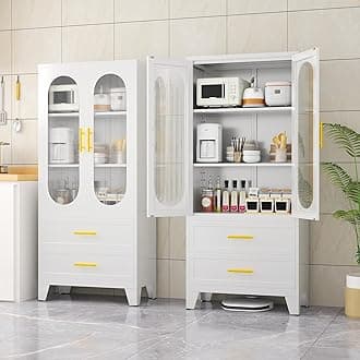 61.02'H Metal Pantry Storage Cabinet with Drawer, Pantry Cabinet with Acrylic Glass Doors and Adjustable Shelves, for Kitchen, Laundry, Living, Bath, Dining, Tool RoomRecycled Claim Standard 100