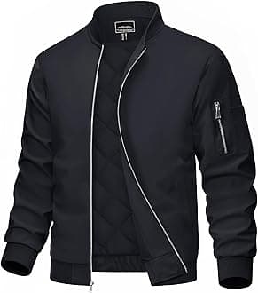 Men's Bomber Jacket Casual Windproof Quilted Jacket Full Zip Windbreaker Winter Warm Varsity Jacket with Pockets