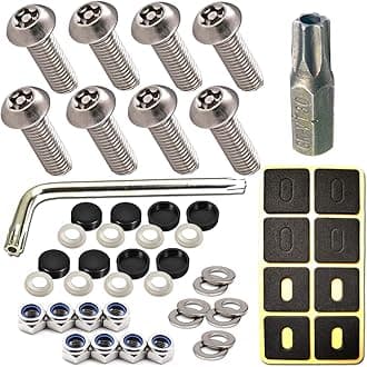 License Plate Screws Anti Theft- 8 PC Button Head Torx M6 3/4" Stainless Steel Tamper Proof Machine Car Tag Bolt for License Plate Frame Holder, Security Fastener Hardware and Black Caps