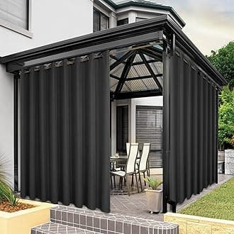 BONZER Outdoor Waterproof Curtains for Patio Extra Wide Grommet Light Filtering Outside Curtains for Gazebo, Porch, Pergola, Pavilion, 1 Panel, 150W x 108L inch, Charcoal