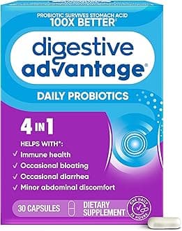 Daily Probiotic Capsule - Digestive Advantage 30 Capsules, Survives 100x Better than regular 50 billion CFU, Lessens Bloating, Calcium, Promotes Digestive Health and Gut Flora