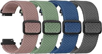 4 Pack Braided Stretchy Adjustable Straps 16mm 18mm Quick Release for Women Men,Sport Elastic Nylon Cloth Wristbands Band Width 16mm 18mm