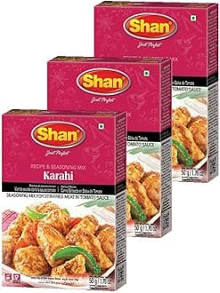 Shan Karahi Recipe and Seasoning Mix 1.76 oz (50g) - Spice Powder for Stir Fried Meat in Tomato Sauce - Suitable for Vegetarians - Airtight Bag in a Box (Pack of 3)