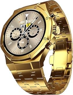 BolttFire-Boltt Royale Luxury Stainless Steel Smart Watch 36.32mm (1.43 inch) AMOLED Display, Always On, 750 NITS Peak Brightness 466 * 466 px Resolution. Bluetooth Calling, IP67, 75Hz Refresh Rate (Gold)