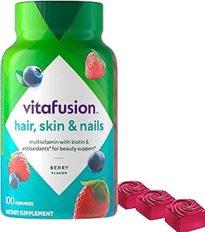 Vitafusion Gorgeous Hair, Skin Nails Multivitamin Gummy Vitamins, plus Biotin and Antioxidant vitamins CE, Raspberry Flavor, 100ct (33 day supply), from America’s Number One Gummy Vitamin Brand
