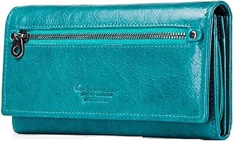 Contacts Bifold Wallets for Women with RFID Protection | Genuine Leather Ladies Clutch/Wallet | Slim Zipper Purse/Card Holder Organizer for Women (W09-Teal Blue)…
