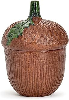 Cast Iron Acorn-Shaped Trinket Box - Rustic Decorative Container with Lid, Vintage Fall Home Décor Accent - Hand-Painted Small Storage Jar for Halloween, Thanksgiving - Brown Finish