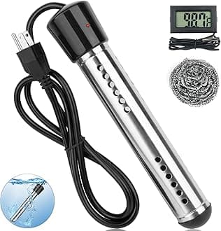 2000W Portable Water Heater Electric with 304 SS Guard, Bucket Immersion Water Heater with Digital LCD Thermometer, Fast Heats 5 Gallons of Water in Minutes