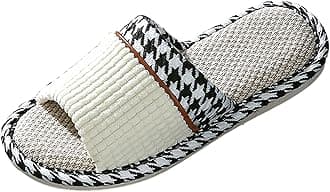 Flax Slippers House Shoes Slippers Indoor Outdoor Wearable Comfy-Home Slippers For Guest Home Flat Slippers Casual Women Non-Slip Slides Indoor Soft Womens Bedroom Slippers Womens Wide Fit