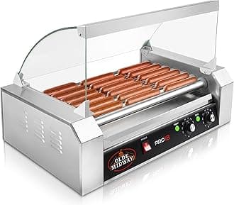 Electric 18 Hot Dog 7 Roller Grill Cooker Machine with Cover 900-Watt - Commercial Grade