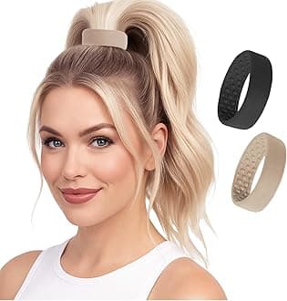 PONY-O 2 Pack Black and Dark Blonde Original Patented Hair Accessory, Ponytail Holder, Hair Tie Alternative