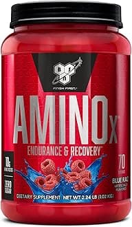 Amino X Muscle Recovery & Endurance Powder with BCAAs, 10 Grams of Amino Acids, Keto Friendly, Caffeine-Free, Support Endurance, Zero Sugar, Blue Raz, 70 servings, 35.84 Ounce (Packaging May Vary)