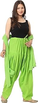 NOBHOB Woman's Plain Cotton SEMI Patiala Salwar with Dupatta|| Free Size || Plain Patiala || SEMI Patiala Pants || Solid Cotton Patiala || Patiyala