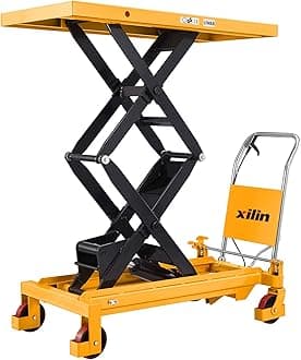 XILIN Manual Double Scissor Hydraulic Mobile Lift Table/Multi-Function Platform Cart 59" Lifting Height 1760lbs Capacity Suitable for Factory, Warehouse, Assembly Line