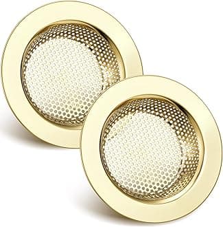 Retisee 2 Pcs Sink Strainer Stainless Steel Kitchen Sink Drain Strainer Basket Cover Mesh Hair Food Catcher, Large Wide Rim of 4.4 Diameter(Gold)