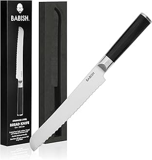 Babish 8-Inch Bread Knife – High-Carbon 1.4116 German Steel Kitchen Knife – Professional Serrated Cutlery for Slicing Bread and Baked Goods