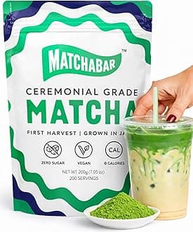- Matchabar Matcha Powder (200g) - Ceremonial Grade Authentic Japanese Matcha Green Tea Powder - Matcha Green Tea Powder Harvested in Japan - Matcha Tea Powder Latte - Zero Sugar, Vegan & 0 Calories
