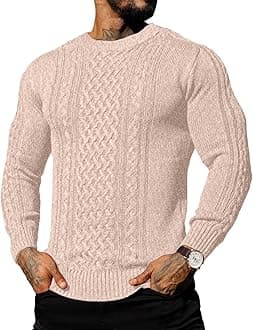 Askdeer Men's Pullover Sweater Fisherman Cable Knit Crewneck Sweater Winter Casual Knitted Sweaters with Ribbing Edge