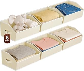Large Closet Organizers and Storage Bins - 6 Pack Trapezoid Storage Baskets for Shelves, Foldable Fabric Baskets with Handles Ideal for Closet, Basket, Wardrobe and Shelf Storage, Beige