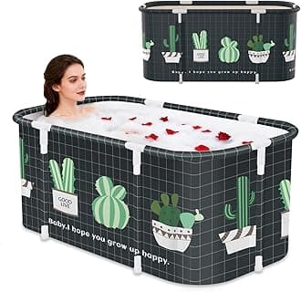 Portable Foldable Bathtub,Foldable Soaking Bathtub for Adults, Freestanding Bathtubs, Hot Bath Tub, Ice Bath, Family Bathroom SPA Tub 47.2x19.7x21.7inch (Cactus)