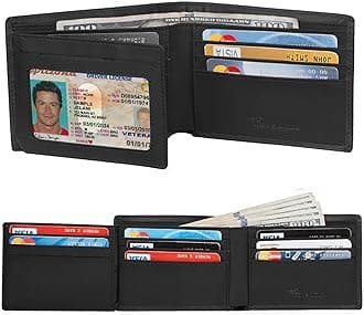 Genuine Leather RFID Blocking Wallets Mens Wallet Bifold Left ID (Renapa Black)