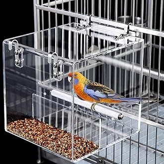 Automatic Bird Feeder for Cage, Automatic Acrylic Bird Feeder No Mess Bird Cage for Small Bird Parrots Canary Parakeet Budgerigar Crested Myna Cockatiel