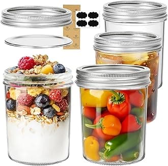 ComSaf Wide Mouth Mason Jars 16 oz with lids - 4 Pack, Pint Mason Jars with Seal Bands, Glass Canning Jars for Honey, Jam, Jelly, Coffee, Salad, Desert, Shower Wedding Favors, DIY Candles Decor