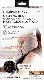 Calming Heat Neck Wrap by Sharper Image | Weighted Copper & Charcoal, Heating Pad, Auto Shut-Off Feature, Gift for Holidays, Women & Men | 3 Heat & 3 Vibrating Massage Settings