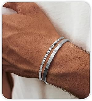 PEALICIOUS Bracelets for Men Jewelry as 2 PCS Silver/Gold Bracelet for Men Chain, 7-10In Stainless Steel Bracelets for Men Fathers Days Gifts for Boys Pulseras Para Hombres Mens Accessories