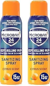MICROBAN Disinfectant Spray, 24 Hour Sanitizing and Antibacterial Sanitizing Spray, Citrus Scent, 2 Count (15oz Each) (Packaging May Vary)
