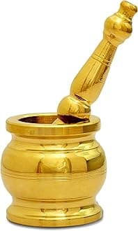 DMI Brass Mortar and Pestle Set Traditionally Known As Khalbatta - 2.5" Diameter Gold