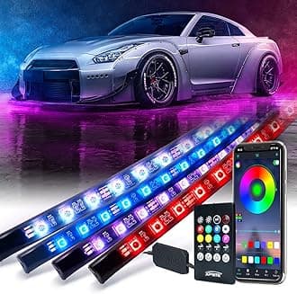 Xprite 4Pcs Underglow LED Lights for Cars, 8 Color RGB 252 LEDs Sound Active Function Music Mode Underglow Kit, Bluetooth APP & Remote Control, Waterproof Underbody Neon Strip Light for Car SUV Truck