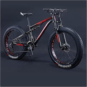 Mountain Bikes Men 26 Inch Adult Fat Tyre Mountain Bike with Full Suspension, High-carbon Steel Large Frame Dual Disc Brake Giant Bicycle,Black Spoke,21 Speed